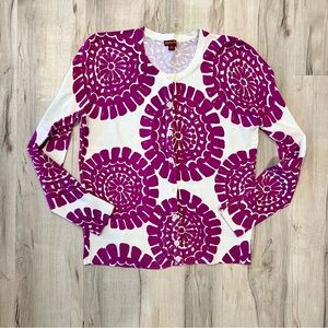 Merona Purple and White Cardigan Sweater - Size Large